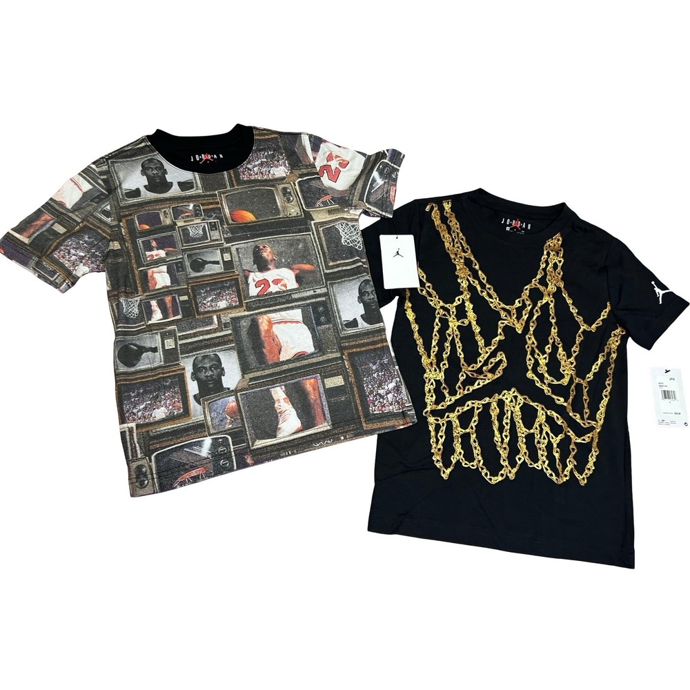 Jordan Michael Jordan Vintage TV Gold Chain Graphic TShirt 2-Pack Black Sz S NWT